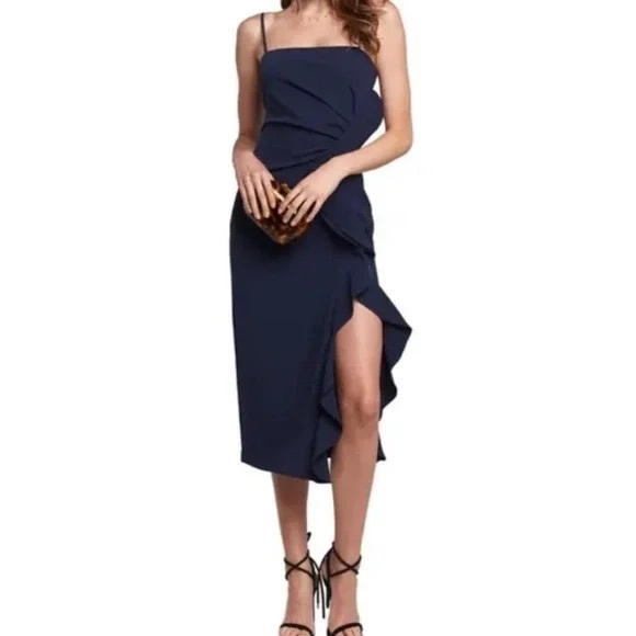 Bardot Rona midi dress in navy size large - Picture 1 of 12